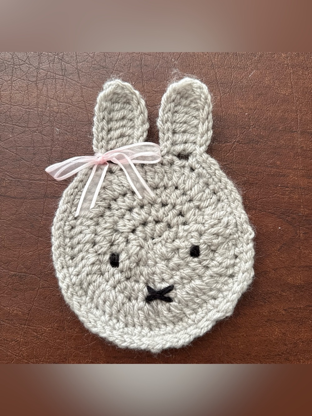 Brand New Handmade Crochet Gray Miffy Coaster With Bow